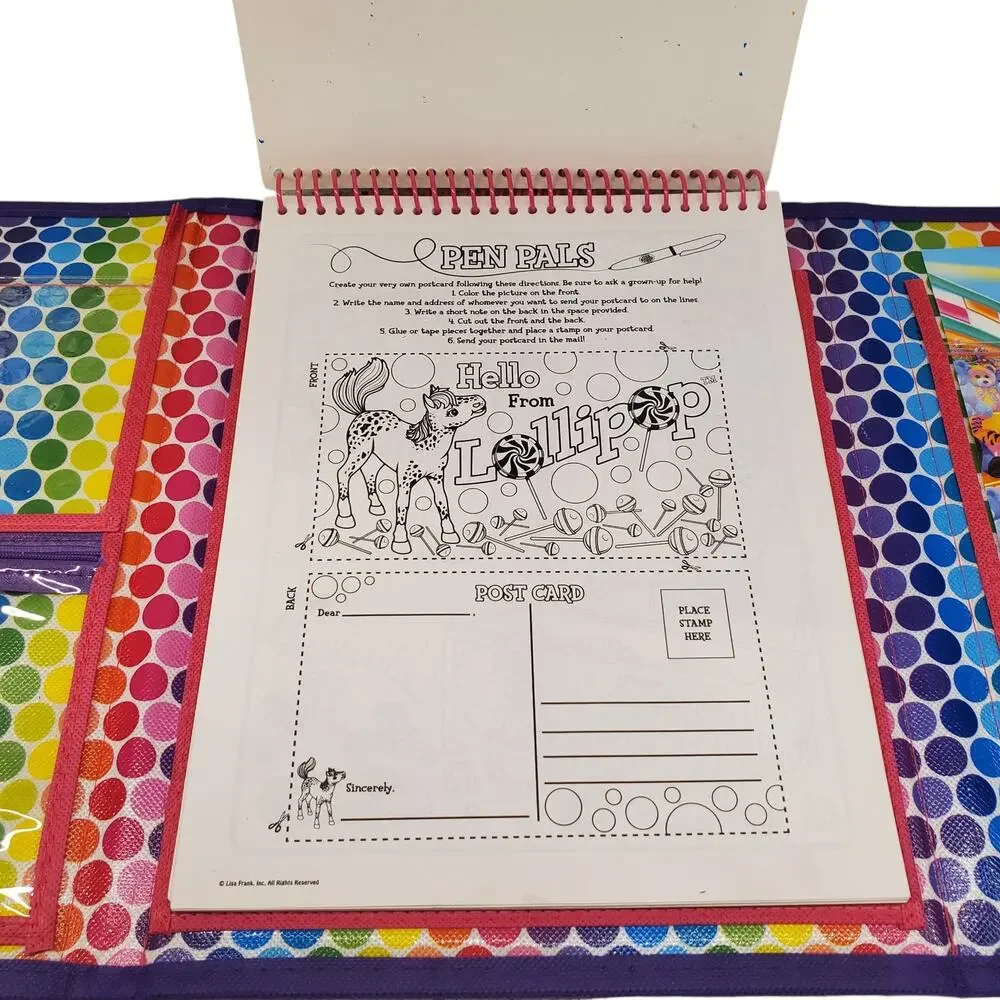 Lisa Frank Unicorn Tri Fold Portfolio 2016 Crayons Stickers Cat Leopard
